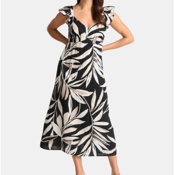 Time and Tru Women's Cotton Midi Dress with Flutter Sleeves - With Pockets! - Picture 1 of 4